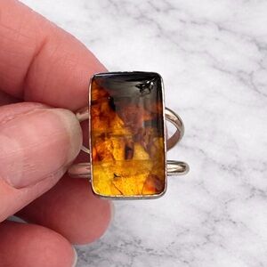 Amber Rectangle Sterling Ring - Honey & Cognac Tones